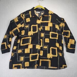 Caliche Collection Top Womens 40/20W Button Up Gold Black Long Sleeve Shirt